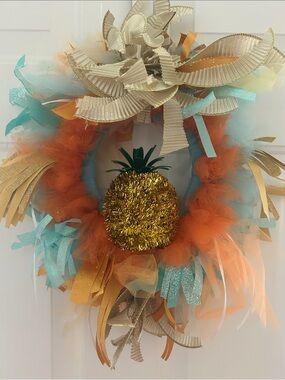 Tropical Pineapple Door Wreath in Gold, Orange & Aqua